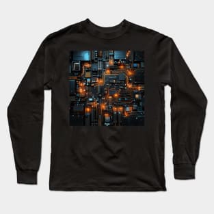 Cyber Circuit Cityscape Long Sleeve T-Shirt